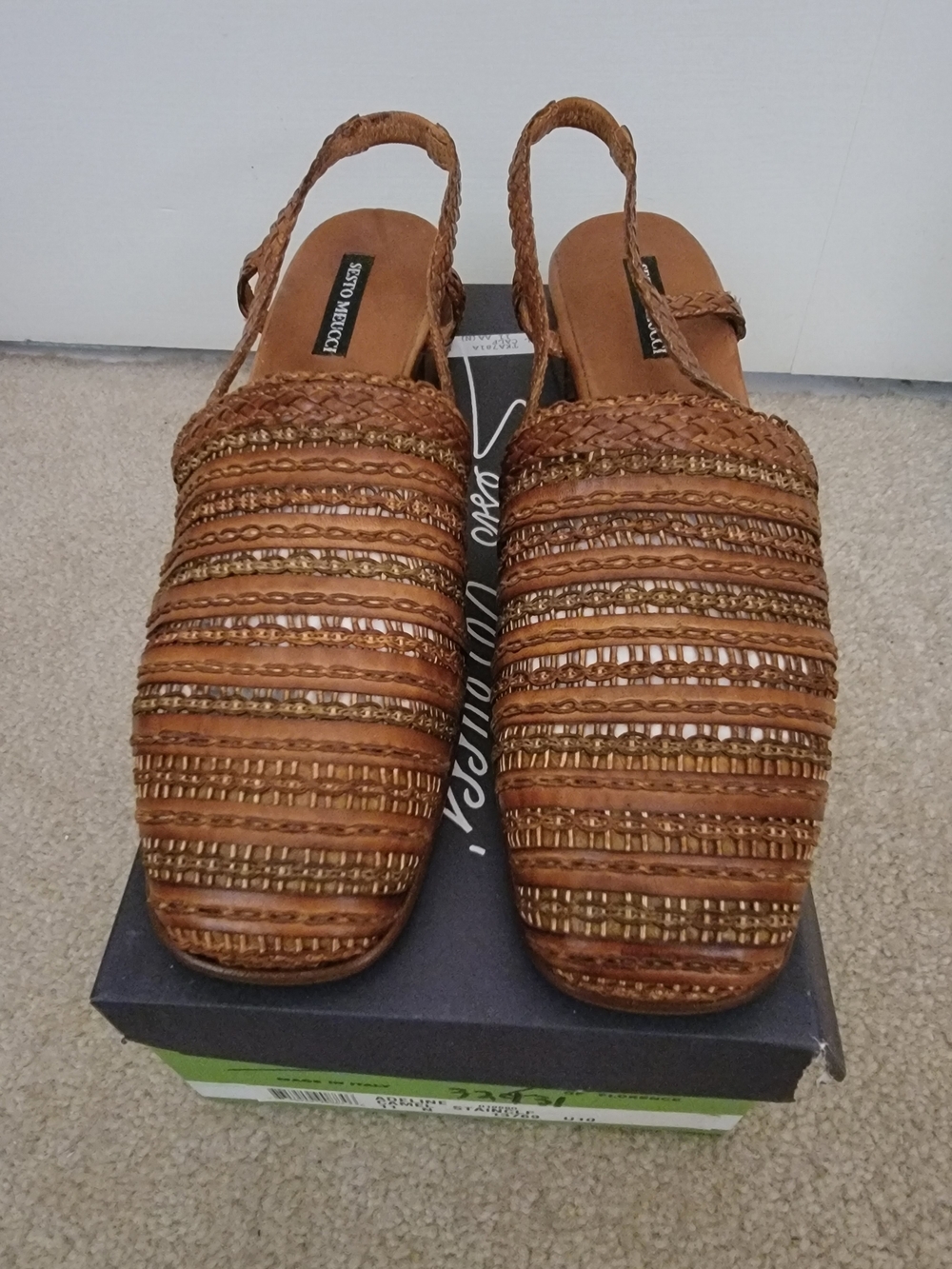 Sesto Meucci Tan Woven Slingback Mules Size 11N NWT